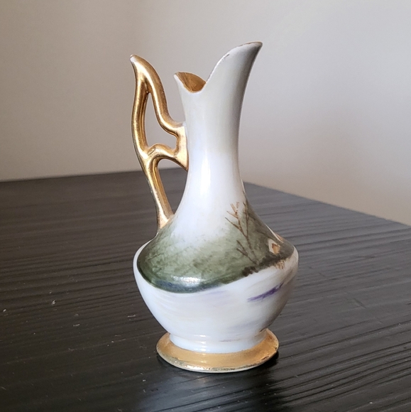 Vintage Japan 3" Porcelain Mini Pitcher + Plate Winter Autumn Scenes - Picture 4 of 8